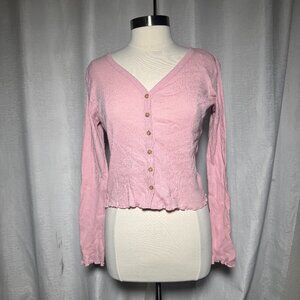 POOF V-Neck Long Sleeve Button Top S and L